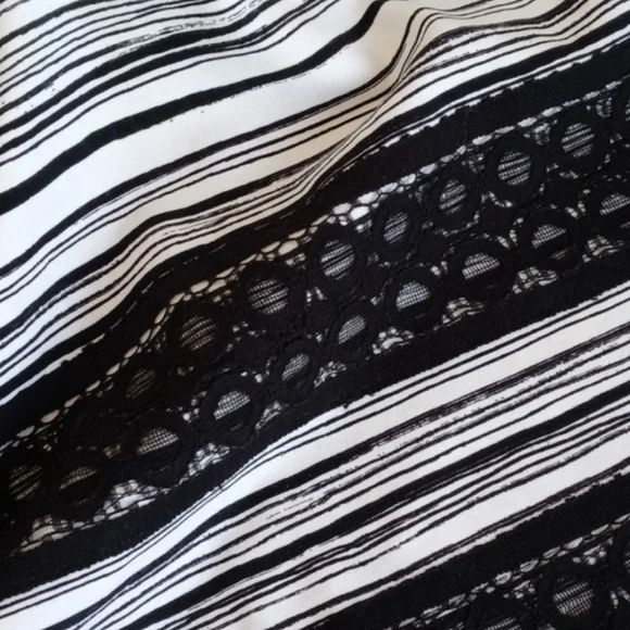 Ann Taylor White Black Stripe Lace Rayon Nylon Sleeveless Classic Shift Dress 2 - Picture 10 of 14